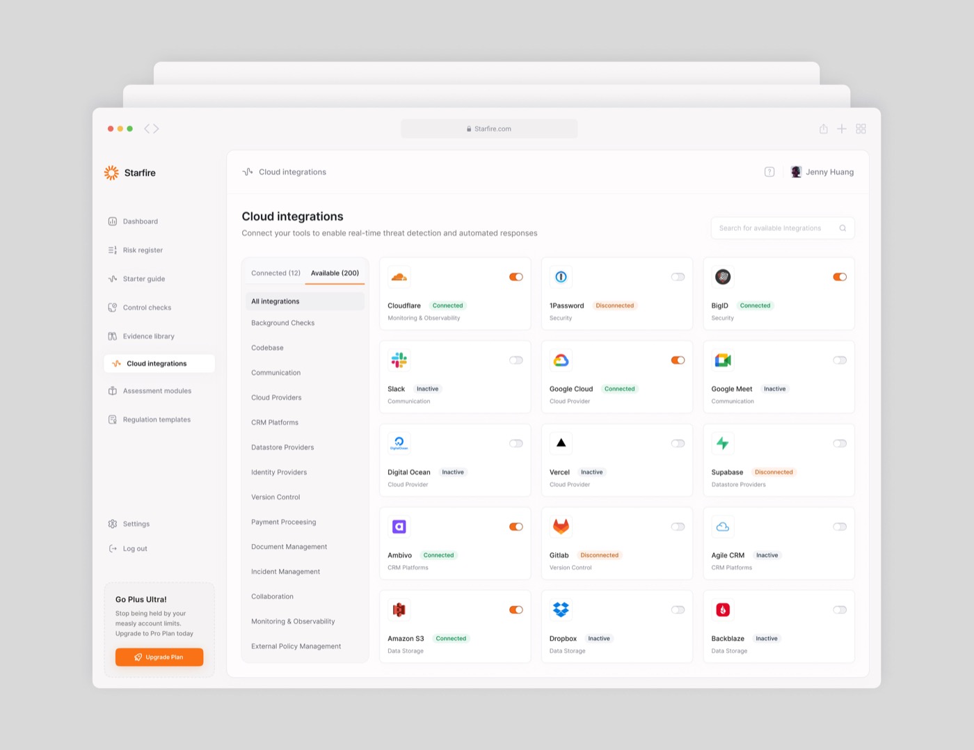 Cloud integrations page